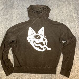 Metal Heart Hoodie Sweatshirt Mens Medium Black Indie Rock Cat Skull Graphic